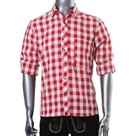 Tiroolse Trachten Blouse Rood Geblokt - Afbeelding 2